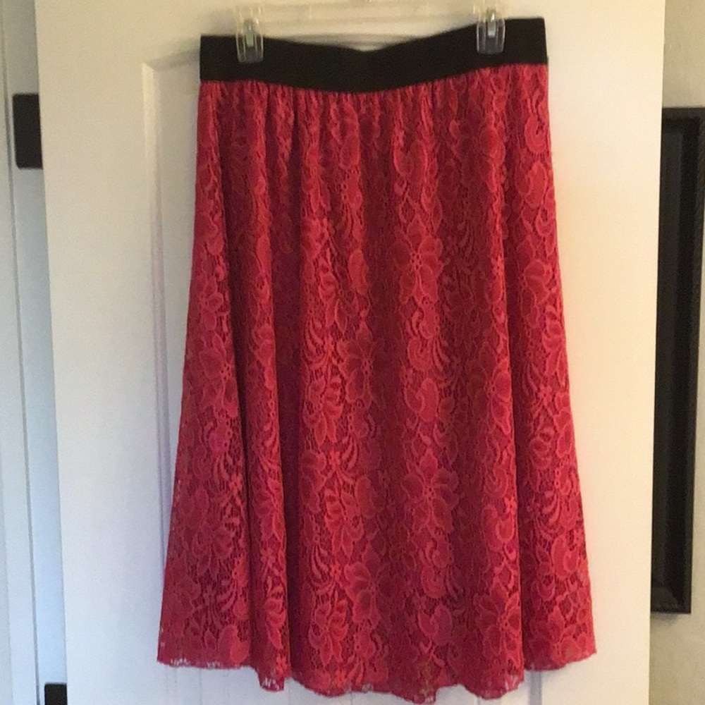 LuLaRoe Lola Skirt Pink Lace NWT Size L